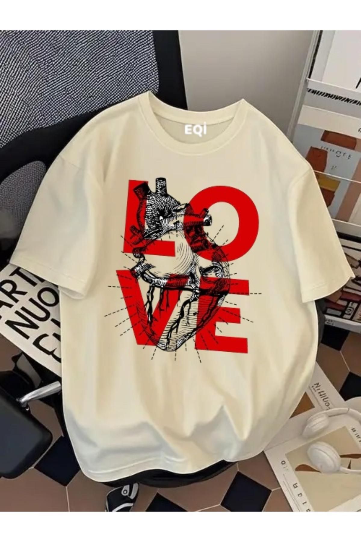 EQİ Love Kalp Baskılı Oversize T-Shirt