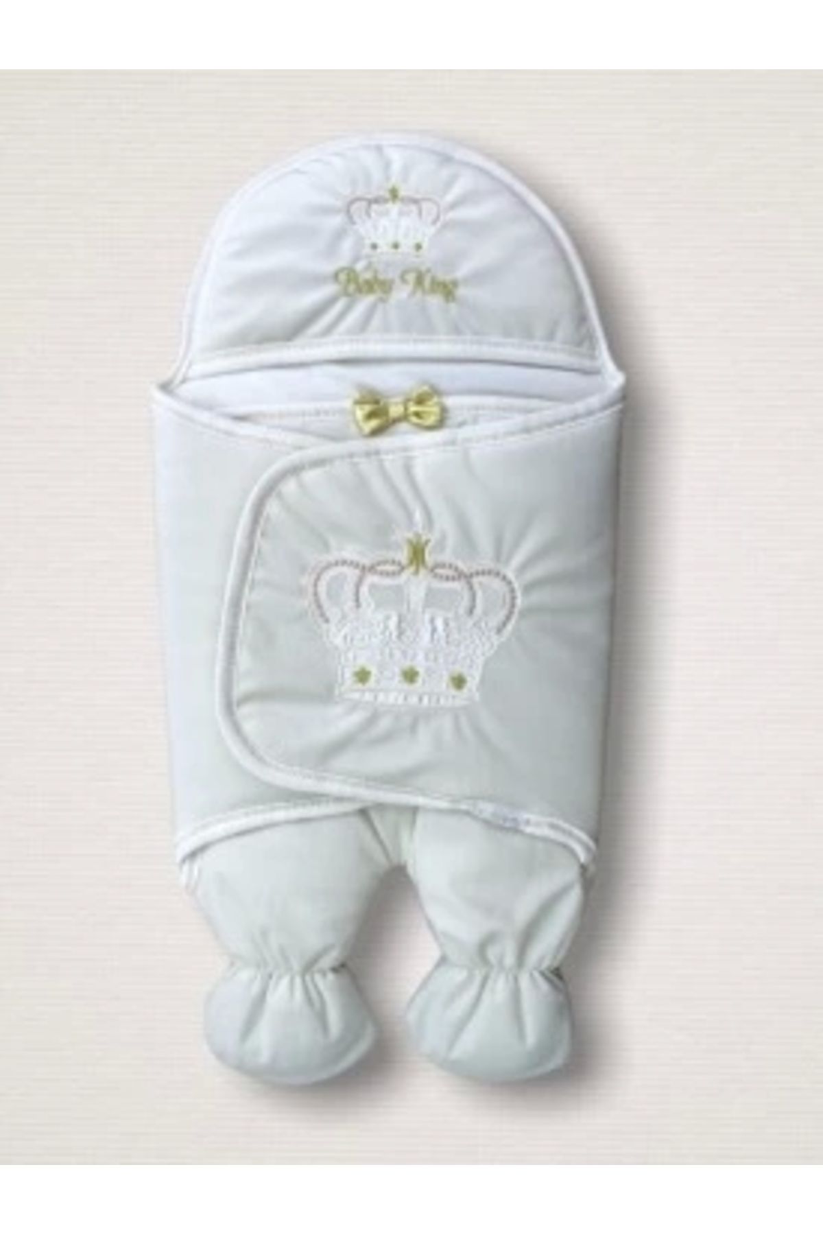 Diji Baby Yenidoğan King Baby Taç Nakışlı Ayaklı Erkek Bebek Kundak