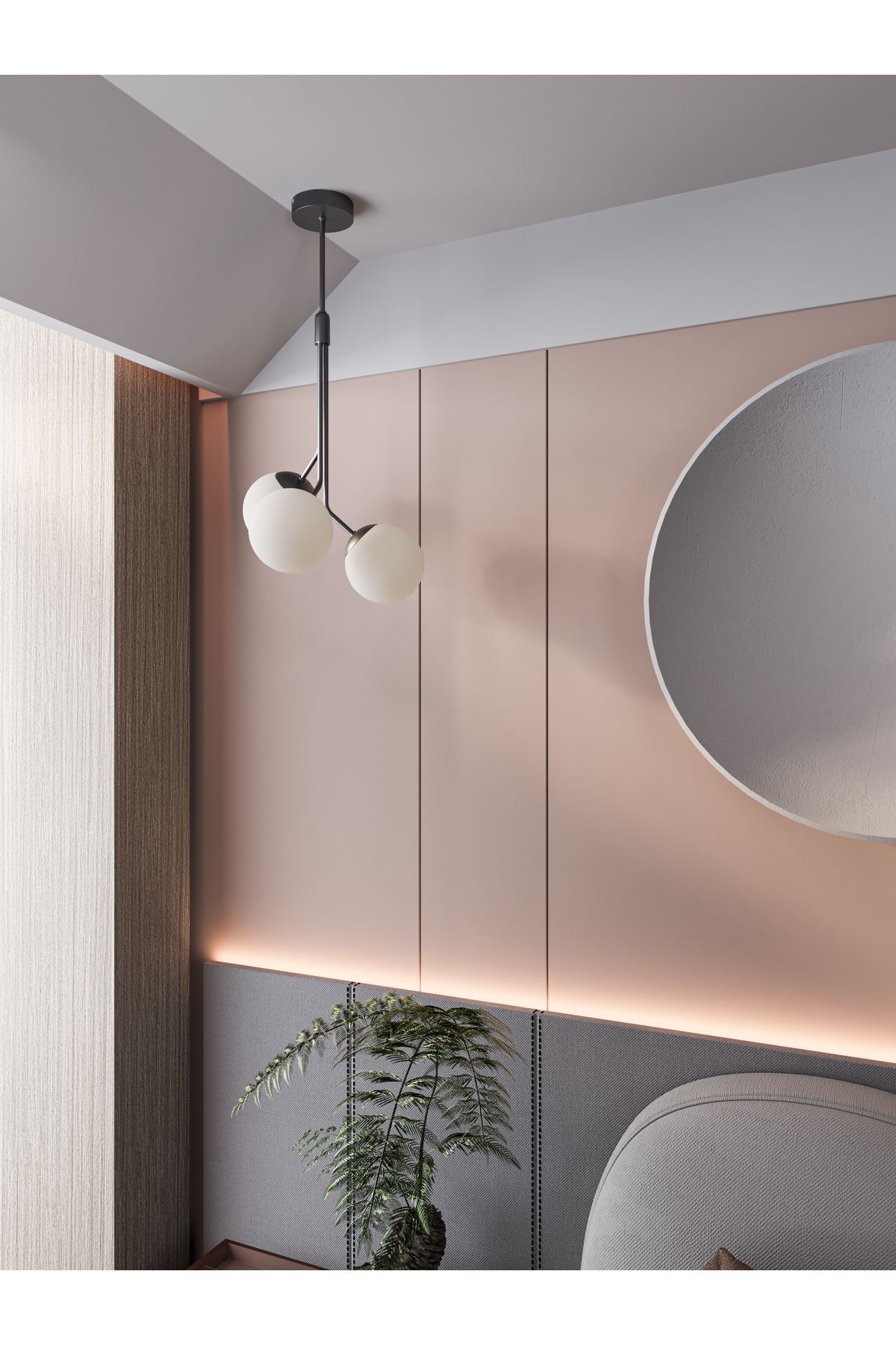 avizade Luno 3 – Modern Üçlü Cam Küre Sarkıt Avize | 60 cm | Minimal Tavan Aydınlatması