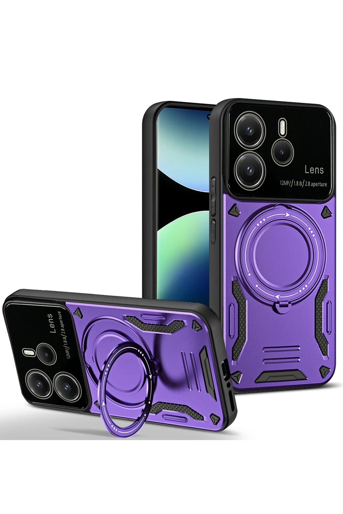 NewFace Xiaomi Redmi Note 14 4G Kılıf Joy Lens Standlı Kapak - Mor FERRG