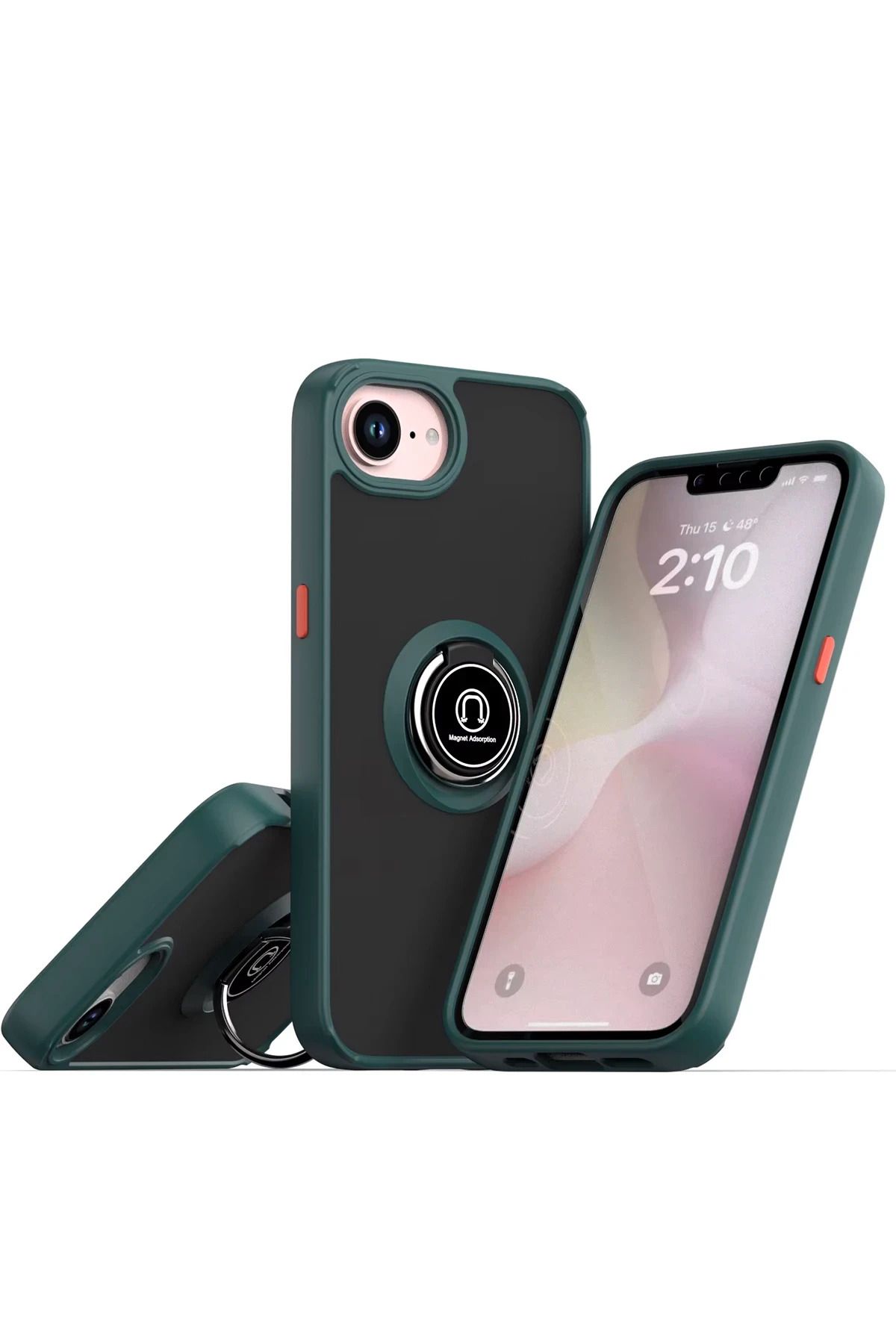 NewFace iPhone 16E Kılıf Montreal Yüzüklü Silikon Kapak - Yeşil FERRG