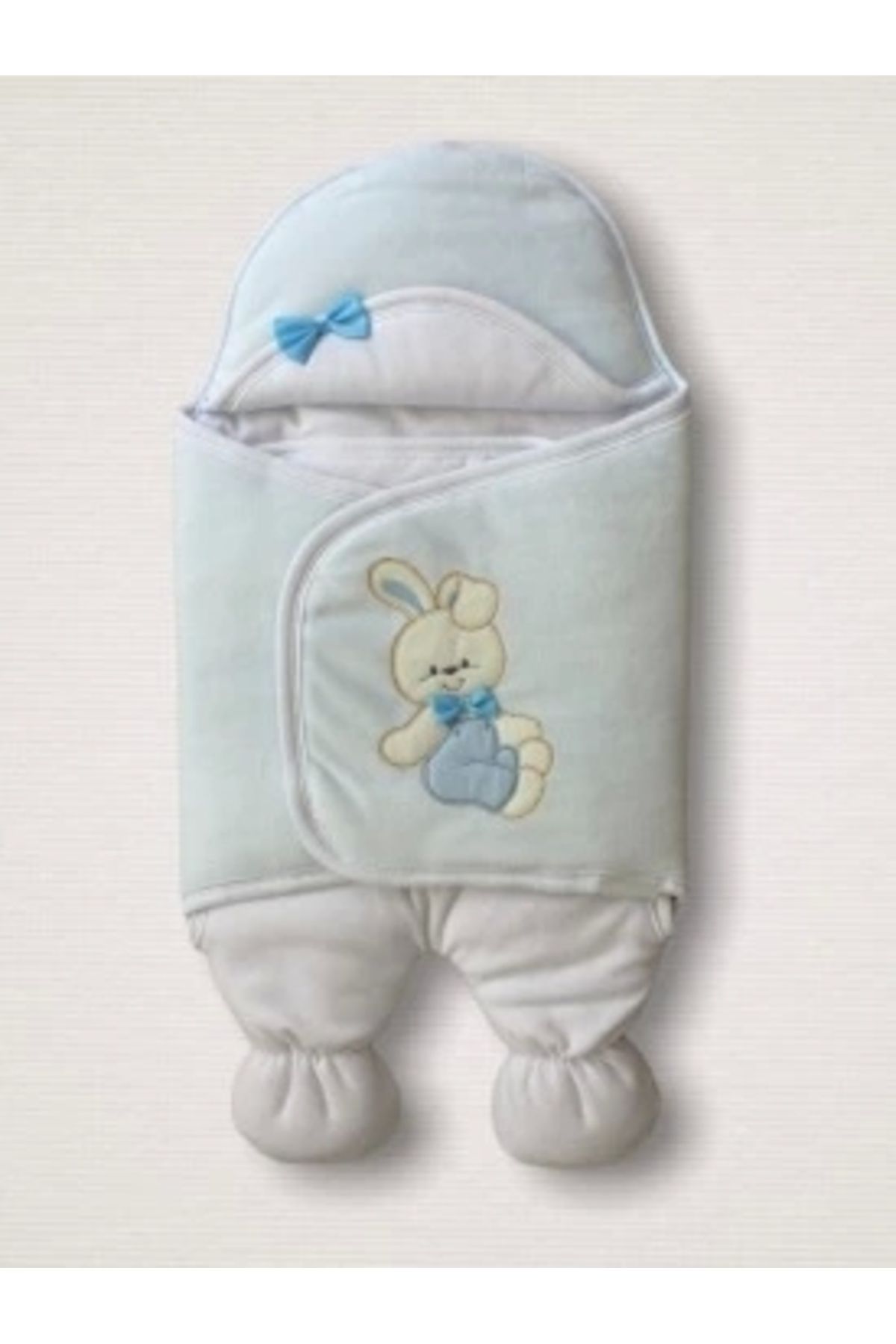 Diji Baby Yenidoğan Kadife Kumaş Ayıcık Nakışlı Şapkalı Kız Erkek Bebek Ayaklı Kundak Bebek Battaniyesi