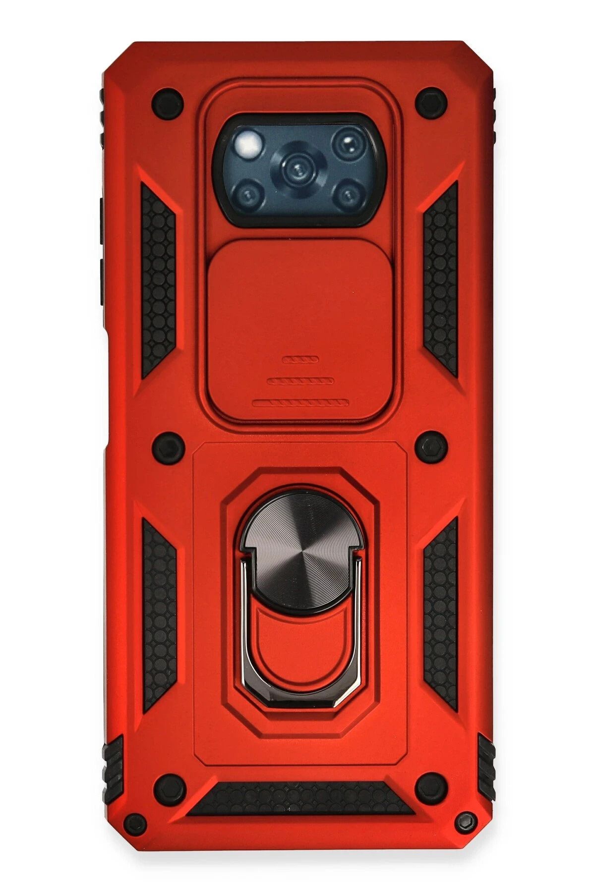 NewFace Xiaomi Pocophone X3 Kılıf Pars Lens Yüzüklü Silikon - Kırmızı FLKRY