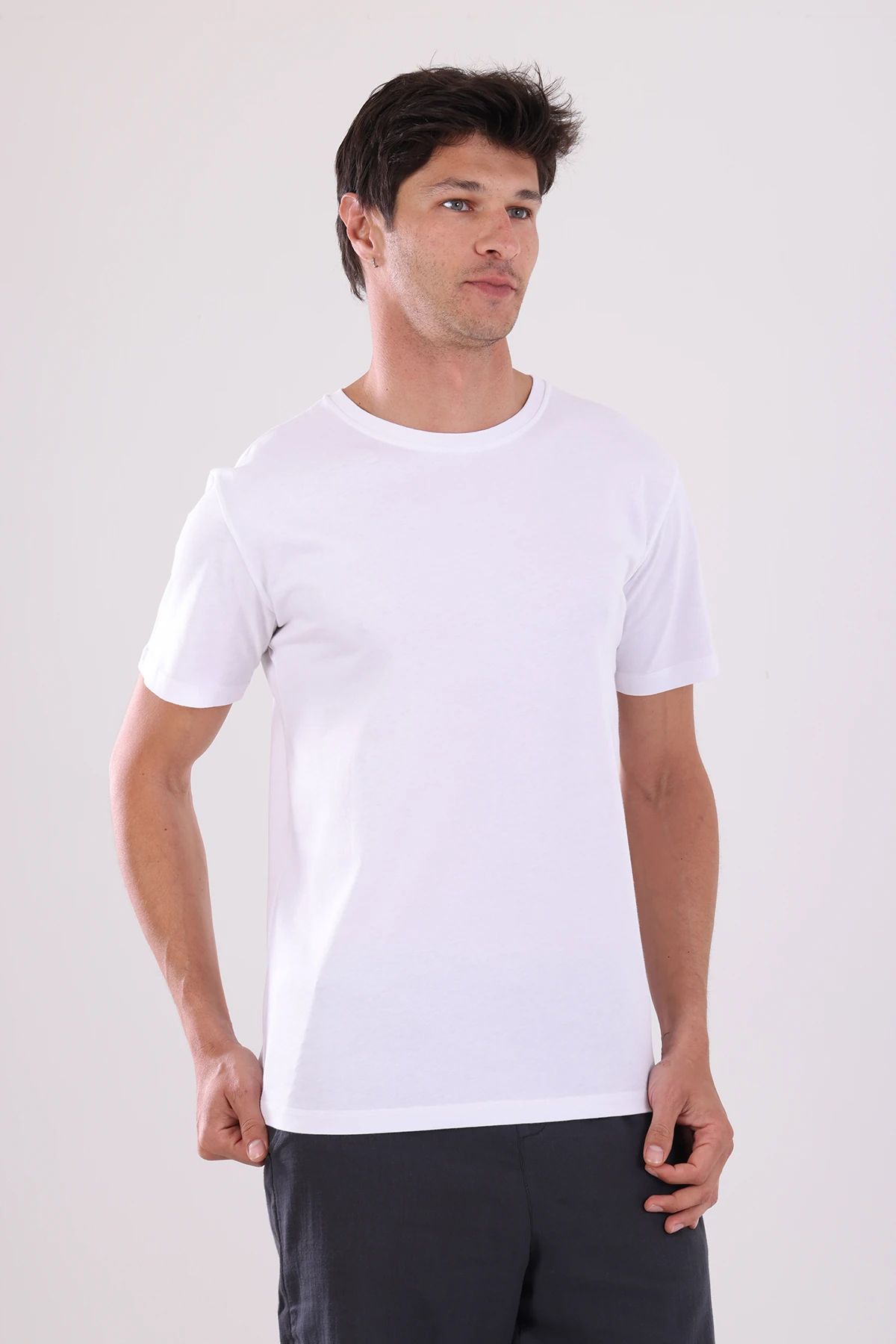 Fambur %100 Pamuklu Bisiklet Yaka Basic Tişört Regular Fit / Normal Kesim