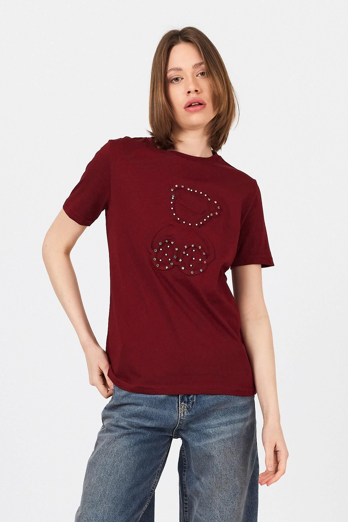 Rays Bordo Ayı Kabartmalı Tişört 25226