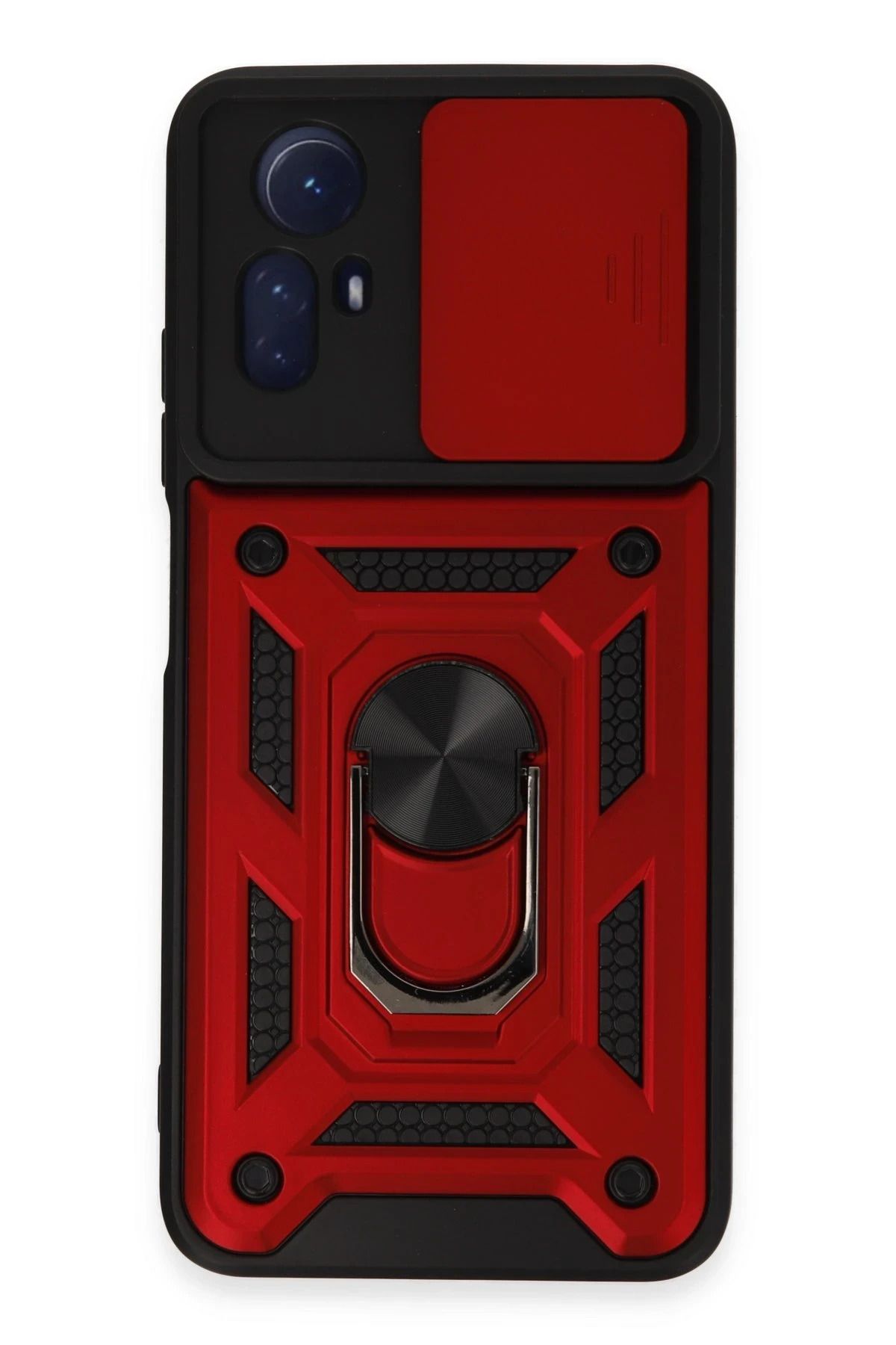 NewFace Xiaomi Redmi Note 12S Kılıf Pars Lens Yüzüklü Silikon - Kırmızı FERRG