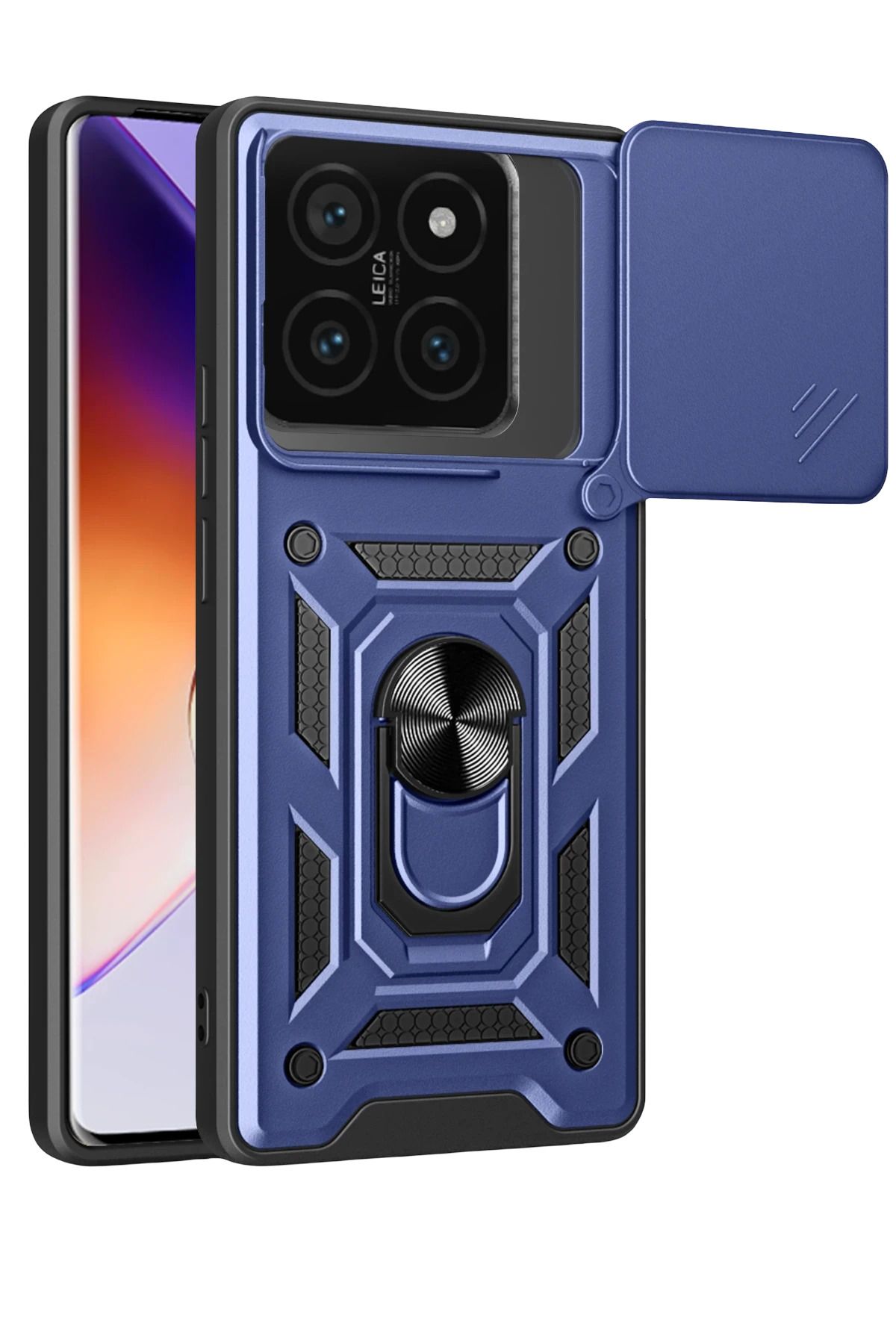 NewFace Xiaomi Mi 14T Pro Kılıf Pars Lens Yüzüklü Silikon - Lacivert FERRG