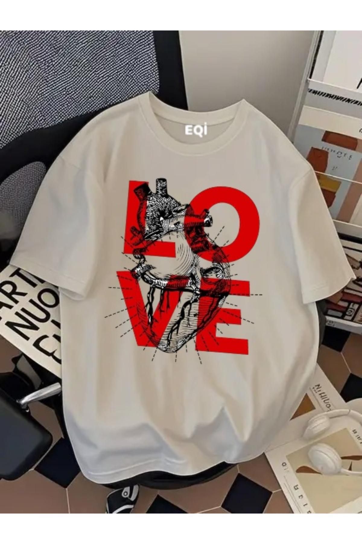 EQİ Love Kalp Baskılı Oversize T-Shirt