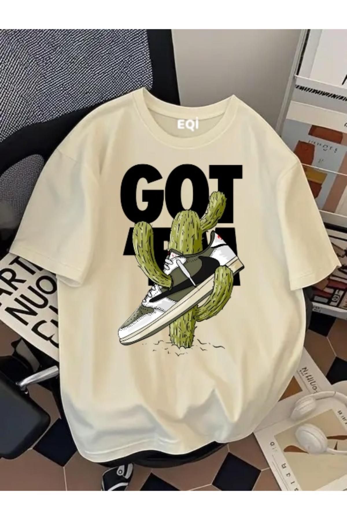 EQİ Got It Kaktüs Ayakkabı Baskılı Oversize T-Shirt