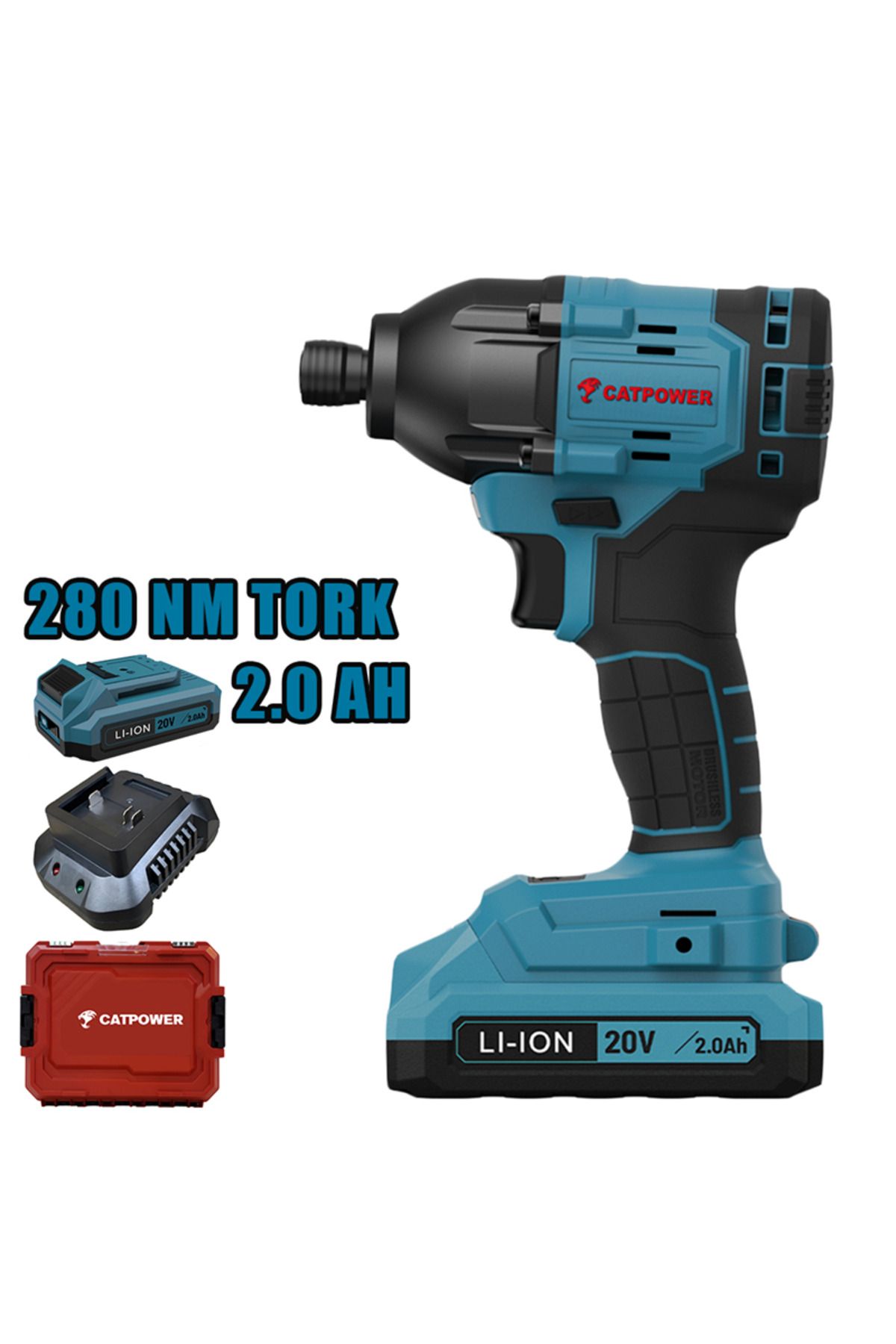 CATPOWER EL ALETLERİ Catpower K-CAT4222SET-NET Akülü Torklu Vidalama Li-ion Kömürsüz 20V +( 2.0 ah Akü 2 Adet)+(Hızlı Ş
