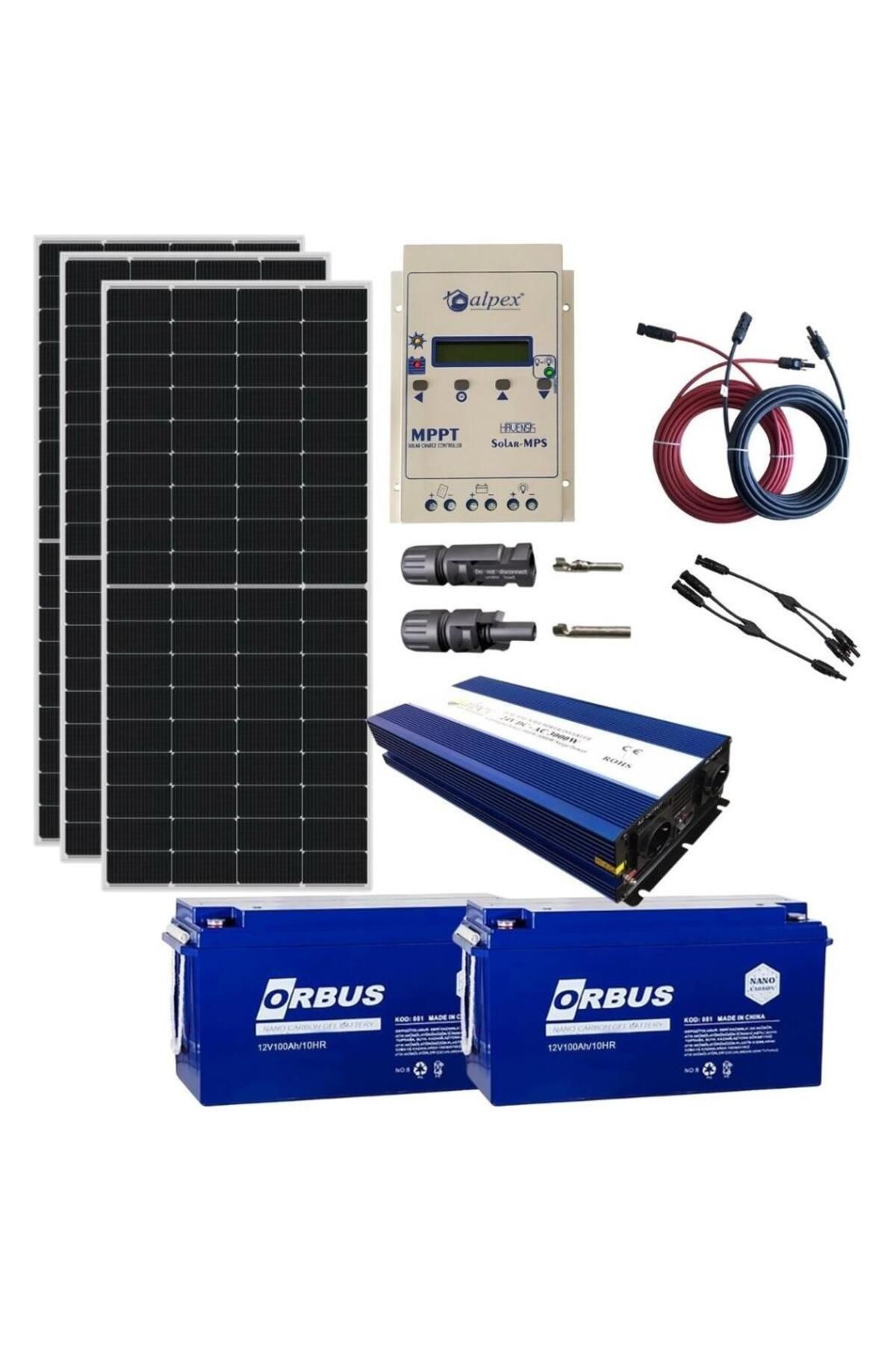 Fabri Solar Güneş Enerjisi Bağevi Solar Paket – 3000W Tam Sinüs İnverter + 3X 285W Güneş Paneli + 2X 12V 200Ah J