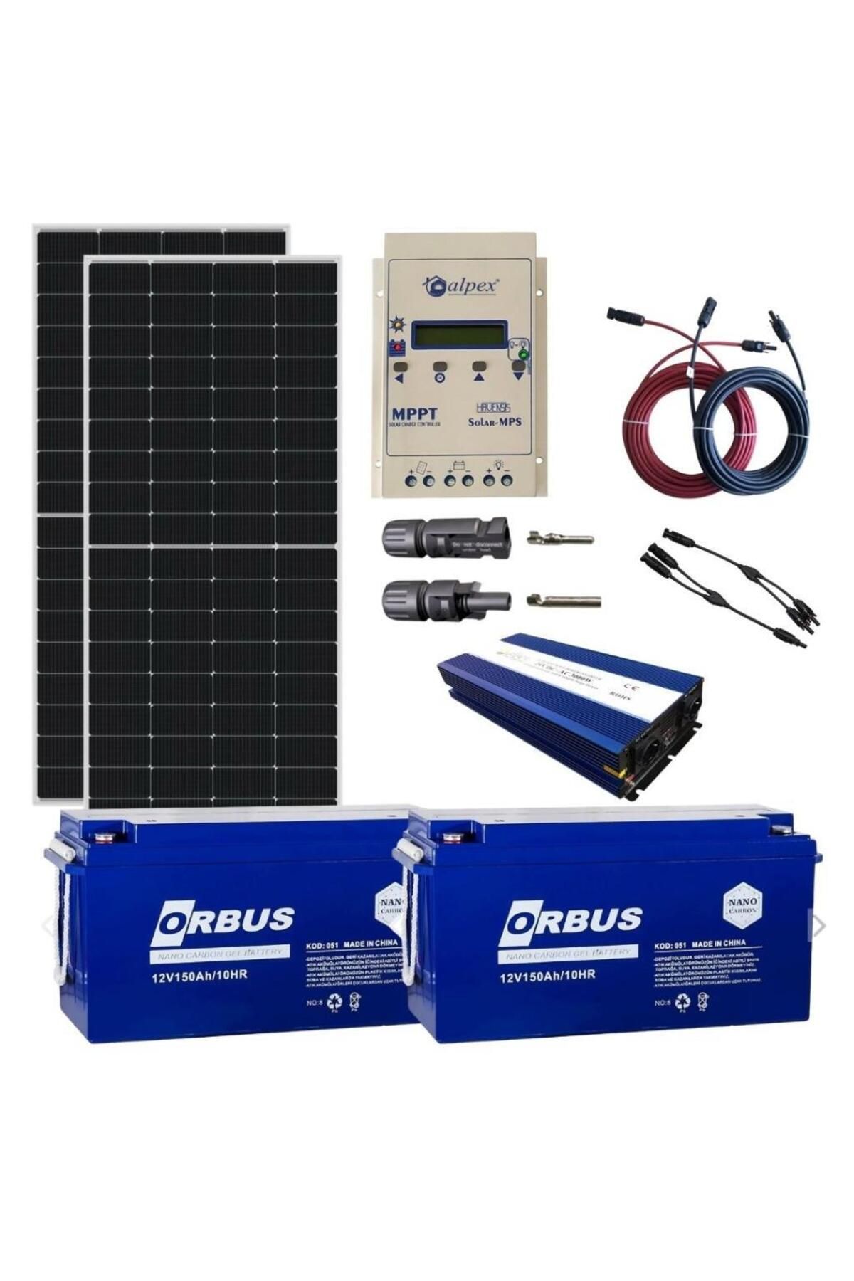 Fabri Solar Güneş Enerjisi Bağ Evi Solar Paketi – 2000W Tam Sinüs İnverter + 2X 340W Polikristal Güneş Paneli +
