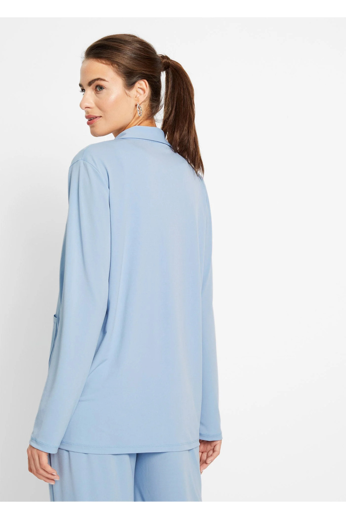 Şans Tekstil-Blauer Damen-Cardigan mit einem Knopf und ungefütterten Taschen, 26a36429 7