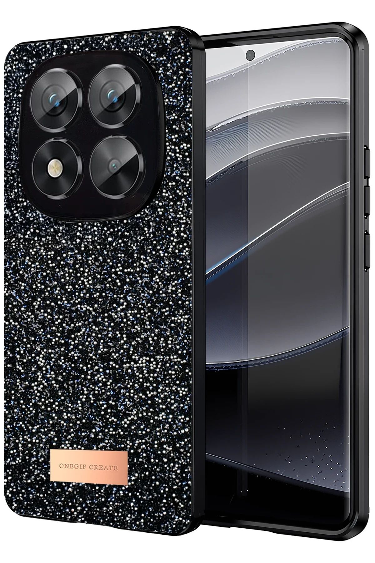 ONEGIF Xiaomi Redmi Note 14 Pro 5G Bright Simli Kapak - Siyah FERRG