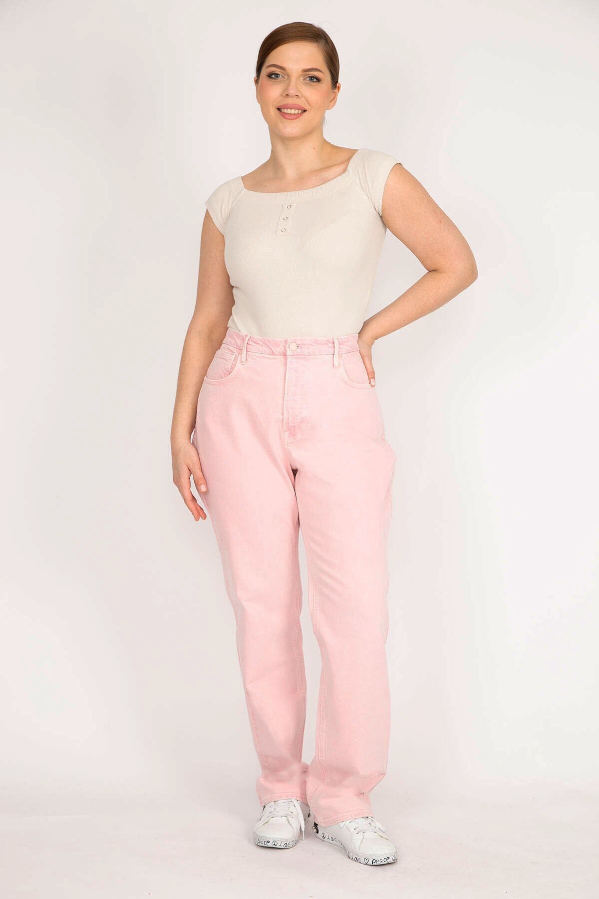 Şans-Dámské růžové velké velikosti 5 kapes Lycra Free Jeans 65n36037 5