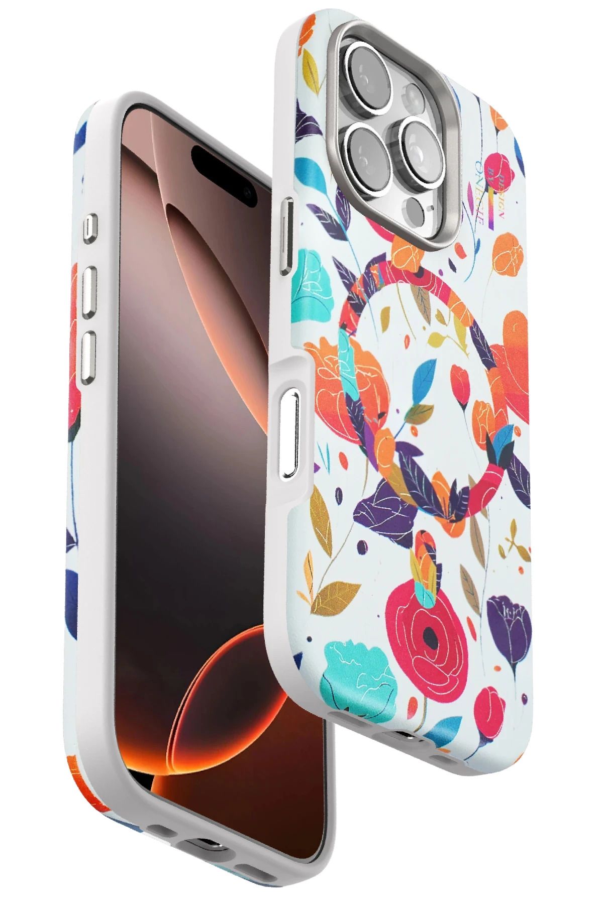 ONEGIF iPhone 16 Pro Max Flower Series Magsafe Kapak - Beyaz FERRG