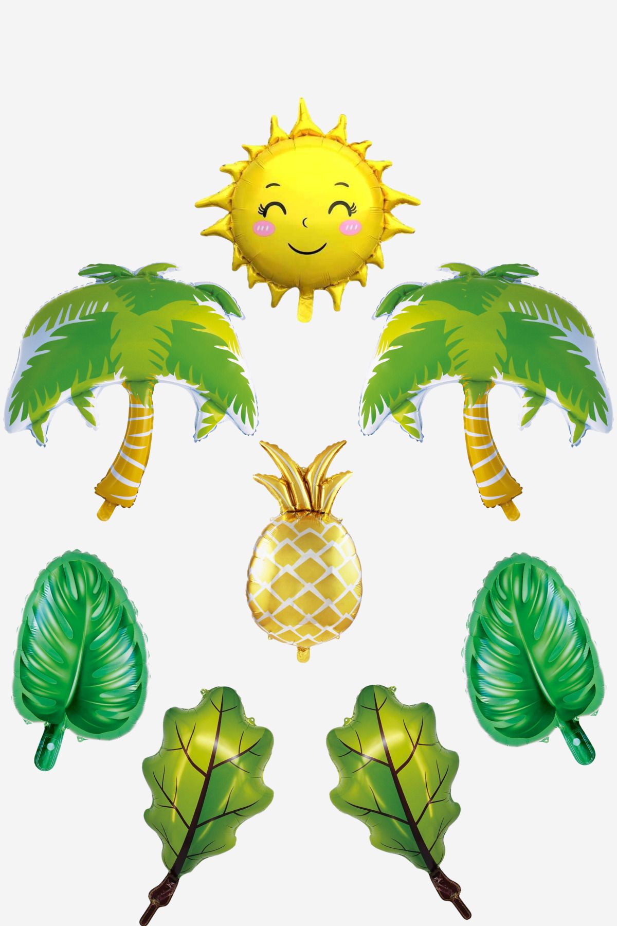 Larenya Tropikal Temalı Folyo Balon Seti | Güneş, Ananas, Palmiye ve Yaprak Balonlar