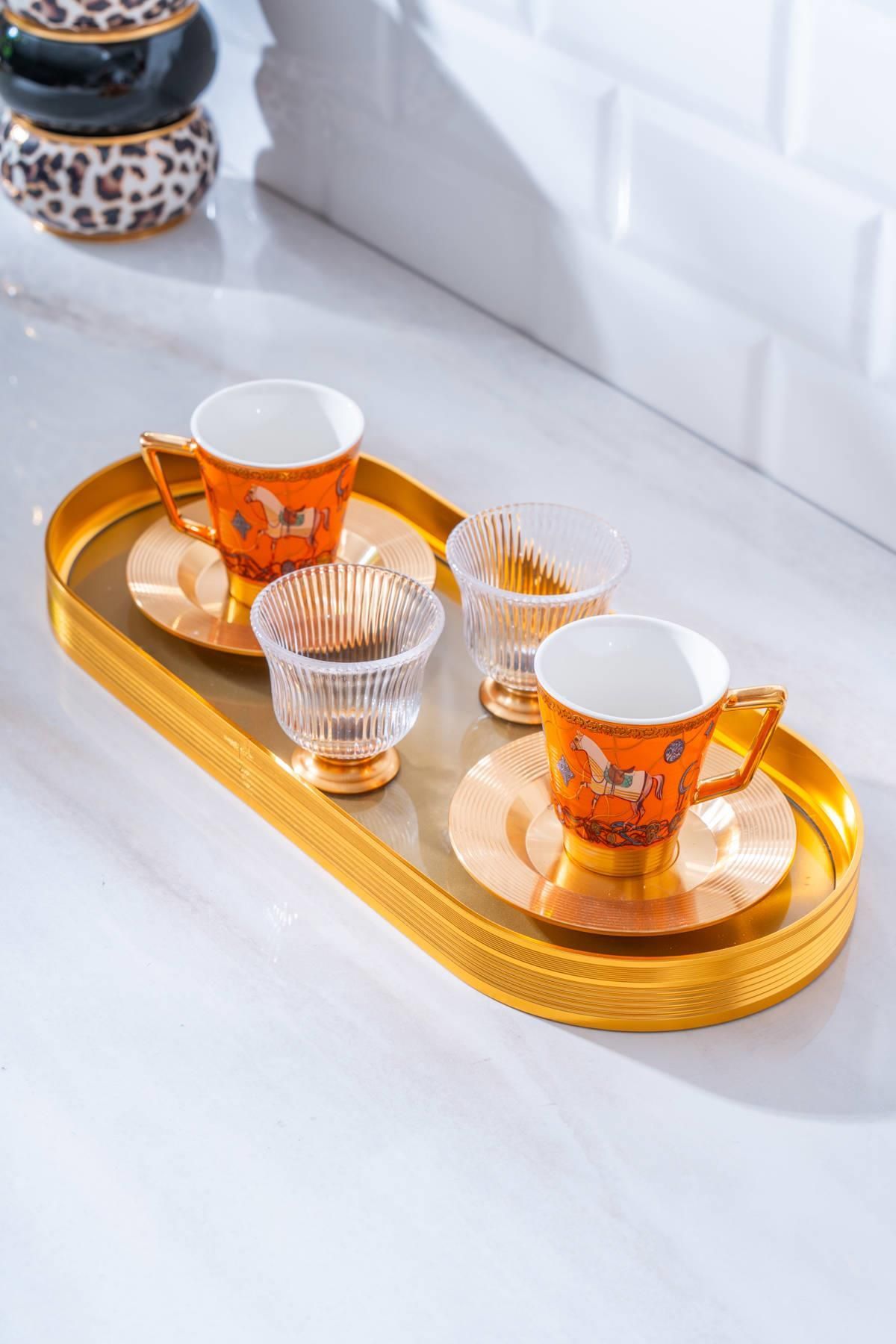 ACAR Passifolia 2 Kişilik Cam Tepsili Kahve Fincanı Takımı - 90 ml