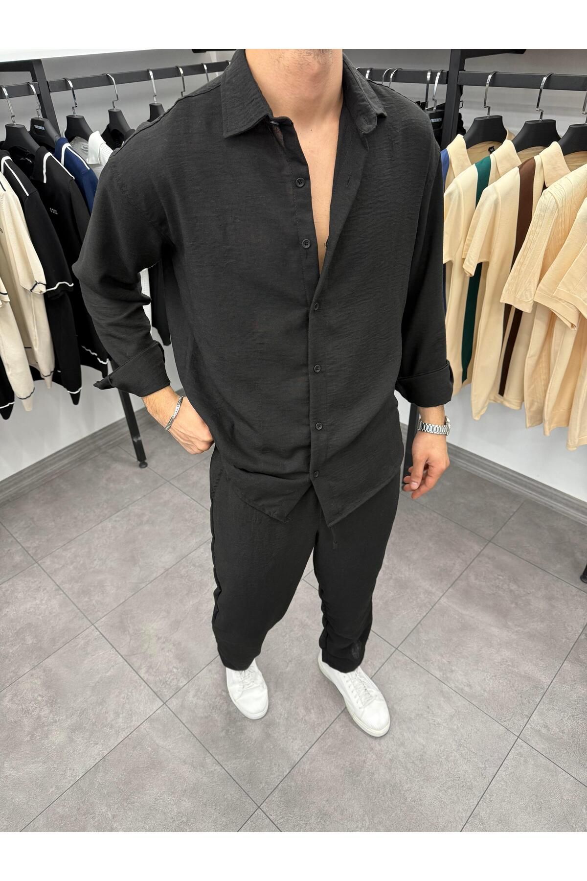 Butik Rahat Kalıp Keten Takım Siyah