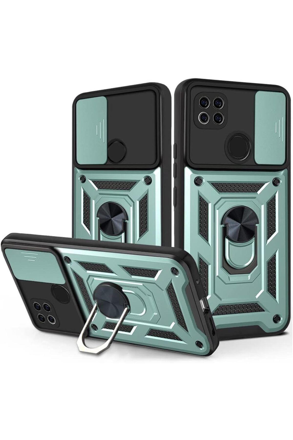 Rivor Xiaomi Redmi 9C & Redmi 10A Kılıf Kamera Sürgülü Standlı Yüzüklü Darbe Emici Koruyucu Tank Kapak