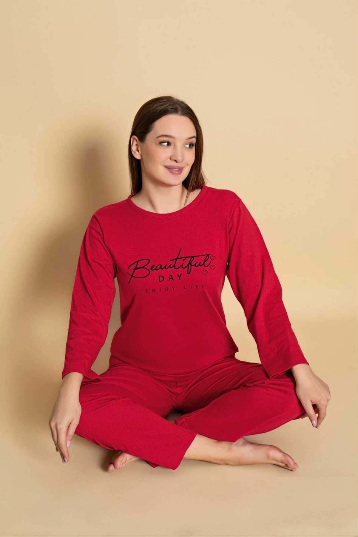 Intisimo Pijamale Pentru Femei, Mânecă Lungă, Zi Frumoasă, Bumbac, Roșu - Xl Femeie - L