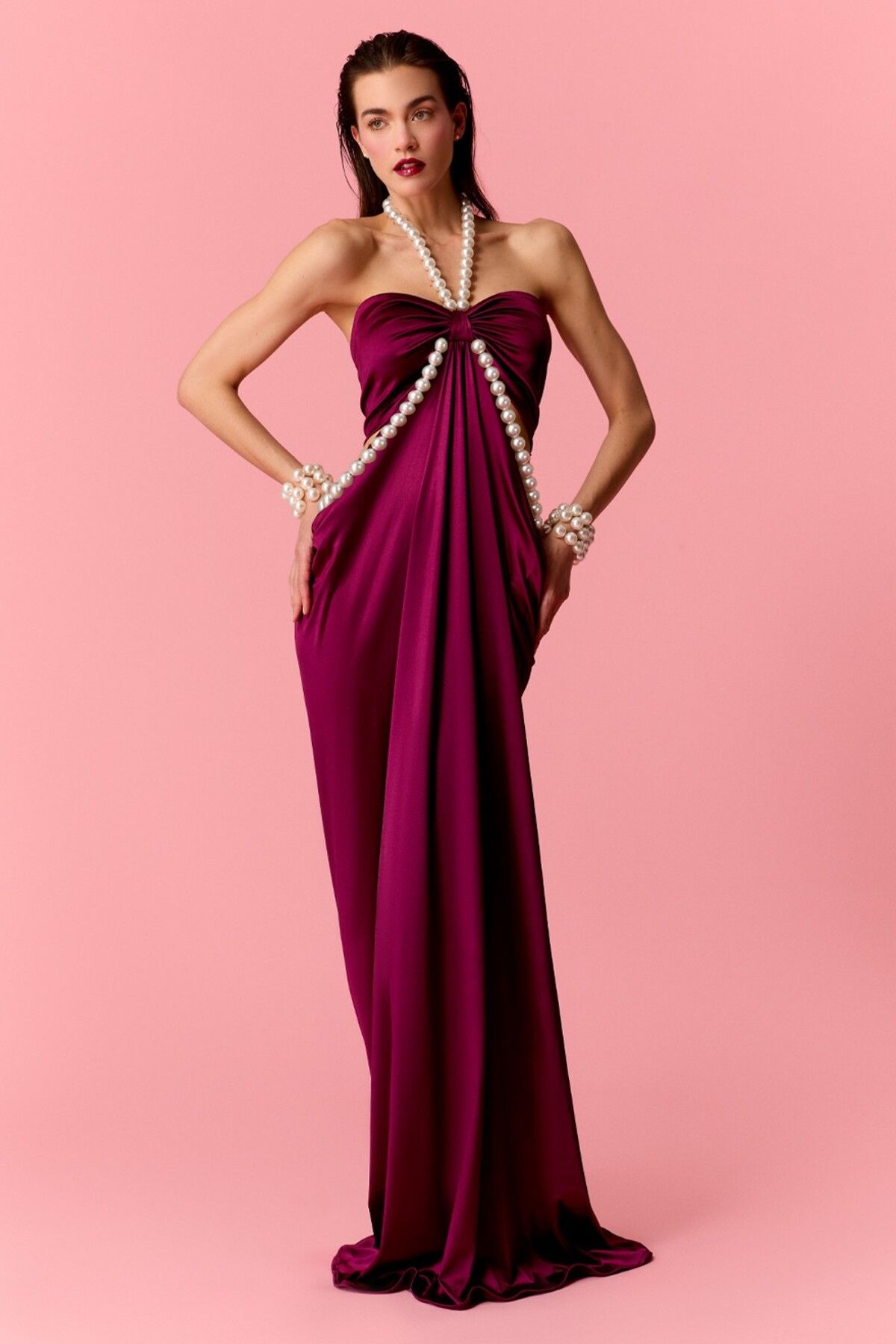 Nur Karaata Alice Pearl Burgundy Dress