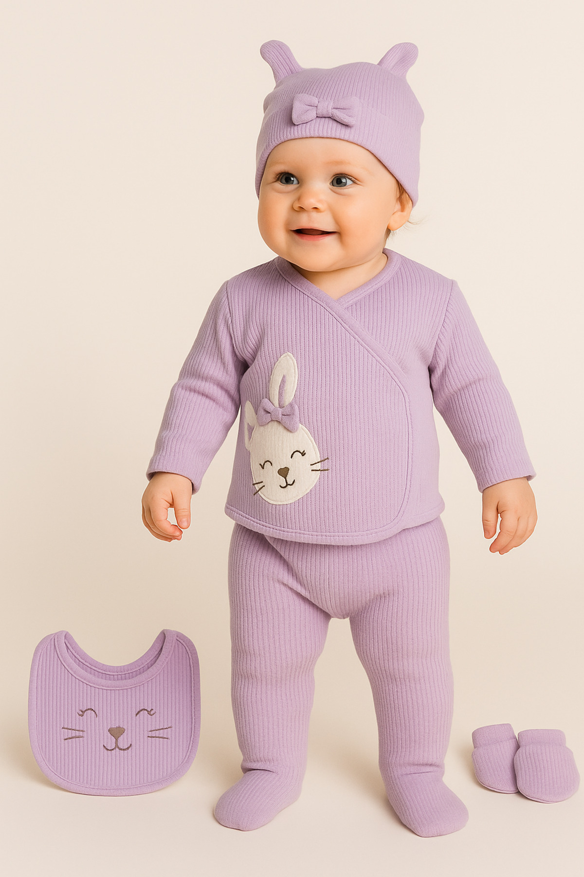 nevrankids Kız Bebek Organik Kumaş Lila 5 Parça Hastane Çıkışı Seti fotoğrafı 3 (önizleme)