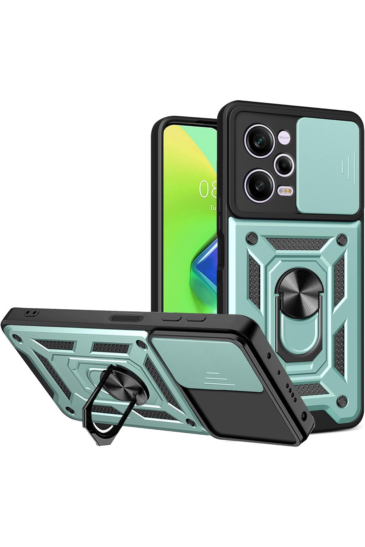 Rivor Redmi Note 12 Pro 5G & Poco X5 Pro 5G Kılıf Kamera Sürgülü Stand Yüzüklü Darbe Emici Koruyucu Kapak