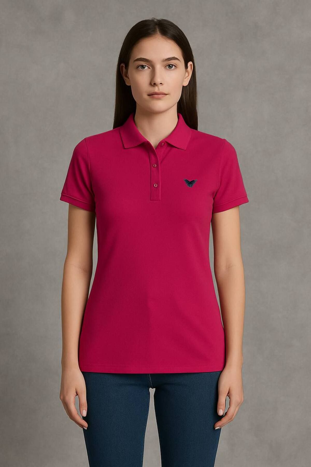 comstar Kadın Kısa Kollu Slim Fit Basic Polo Yaka Tişört