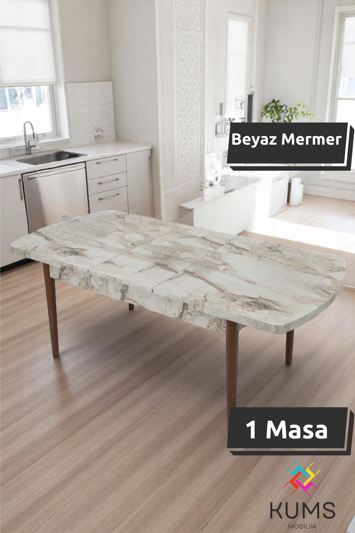 KUMS 6 Kişilik Açılabilir Kelebek Oval Ahşap Sadece Masa – Modern Tasarım 80x130