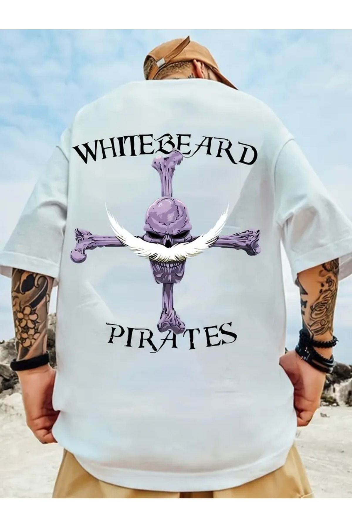 LAND MODA Whitebeard Korsanları" Grafik Erkek Tişörtü - Yumuşak Polyester, Gündelik Yuvarlak Yaka,