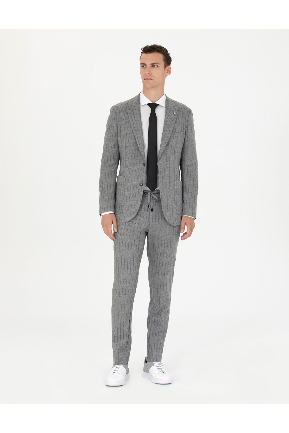Pierre Cardin Gri Ekstra Slim Fit Çizgili Takım Elbise 50276879-VR024