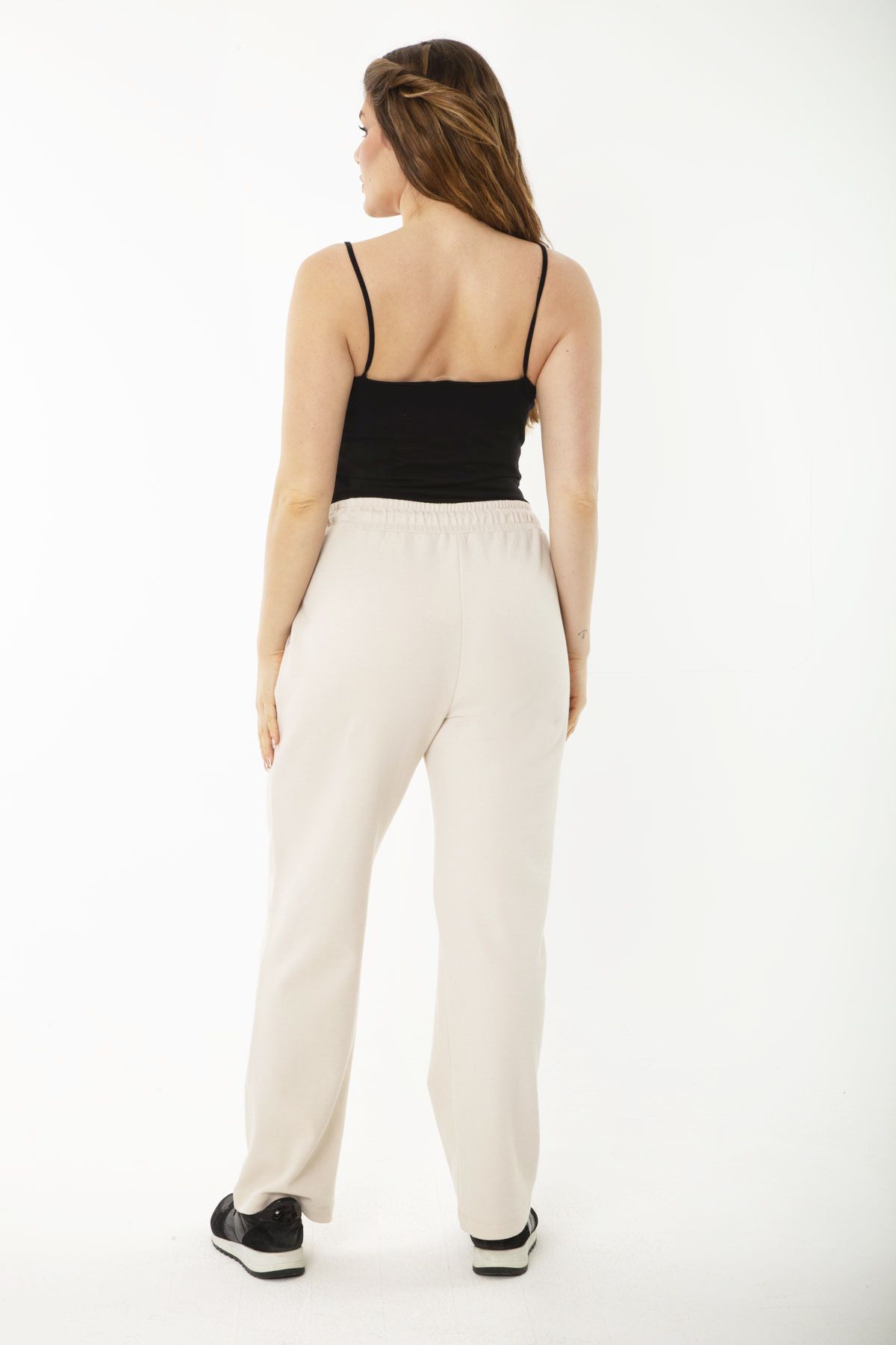 Şans-Damen-Trainingshose, große Größe, beige Taille, Ösenschnürung und elastische Seitentasche, Trainingshose 65n35418 6