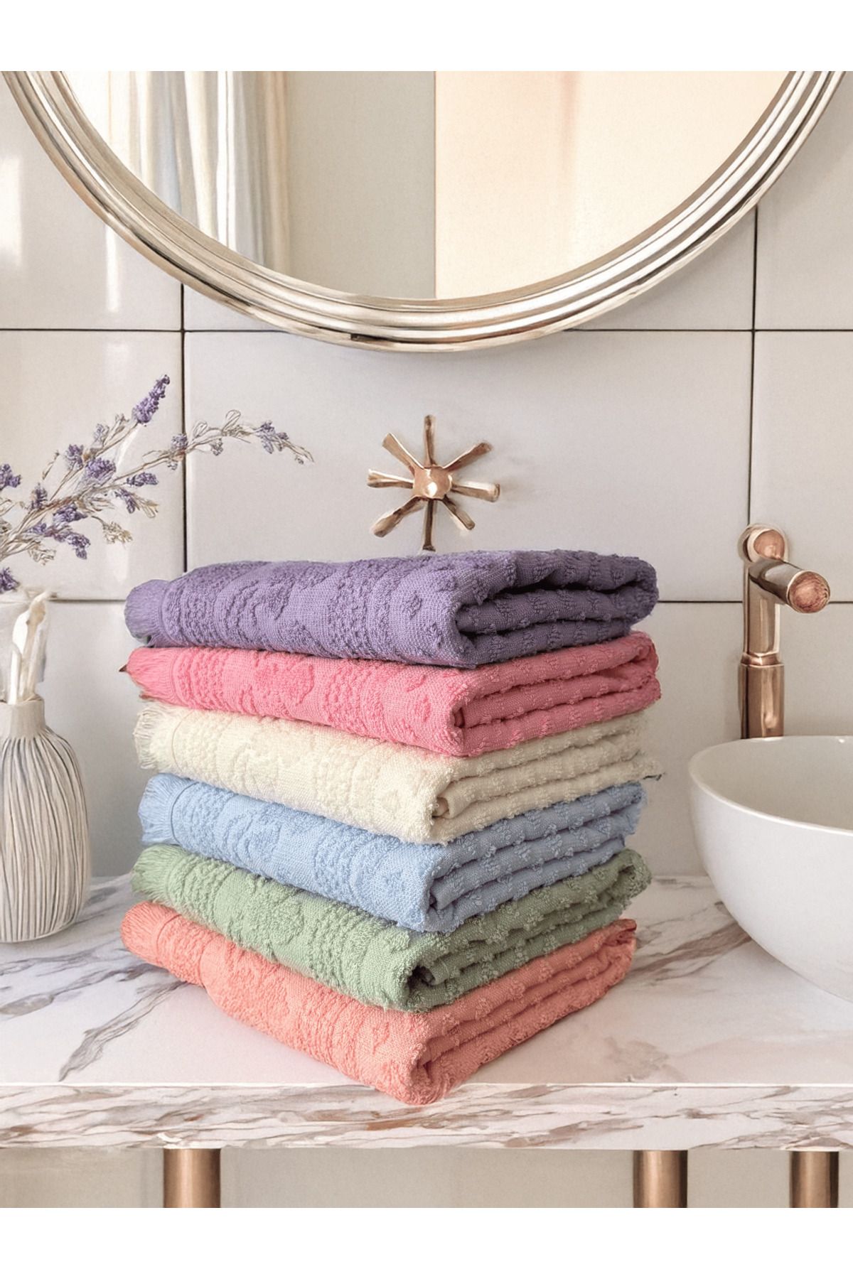 OYALI HOME COLLECTION Havva| Saçaklı %100 Pamuk 6'lı El-Yüz Havlusu 50x90