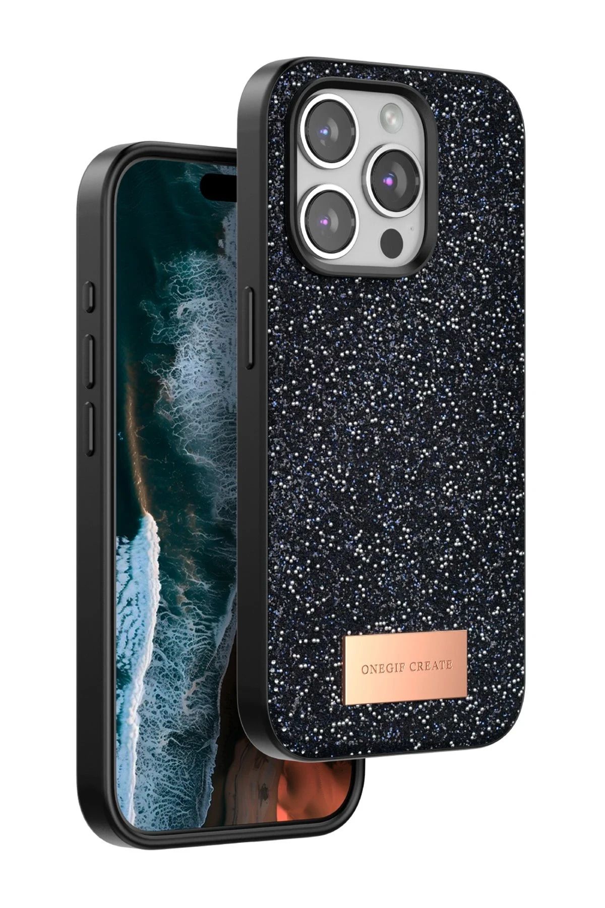 ONEGIF iPhone 15 Pro Bright Simli Kapak - Siyah FERRG