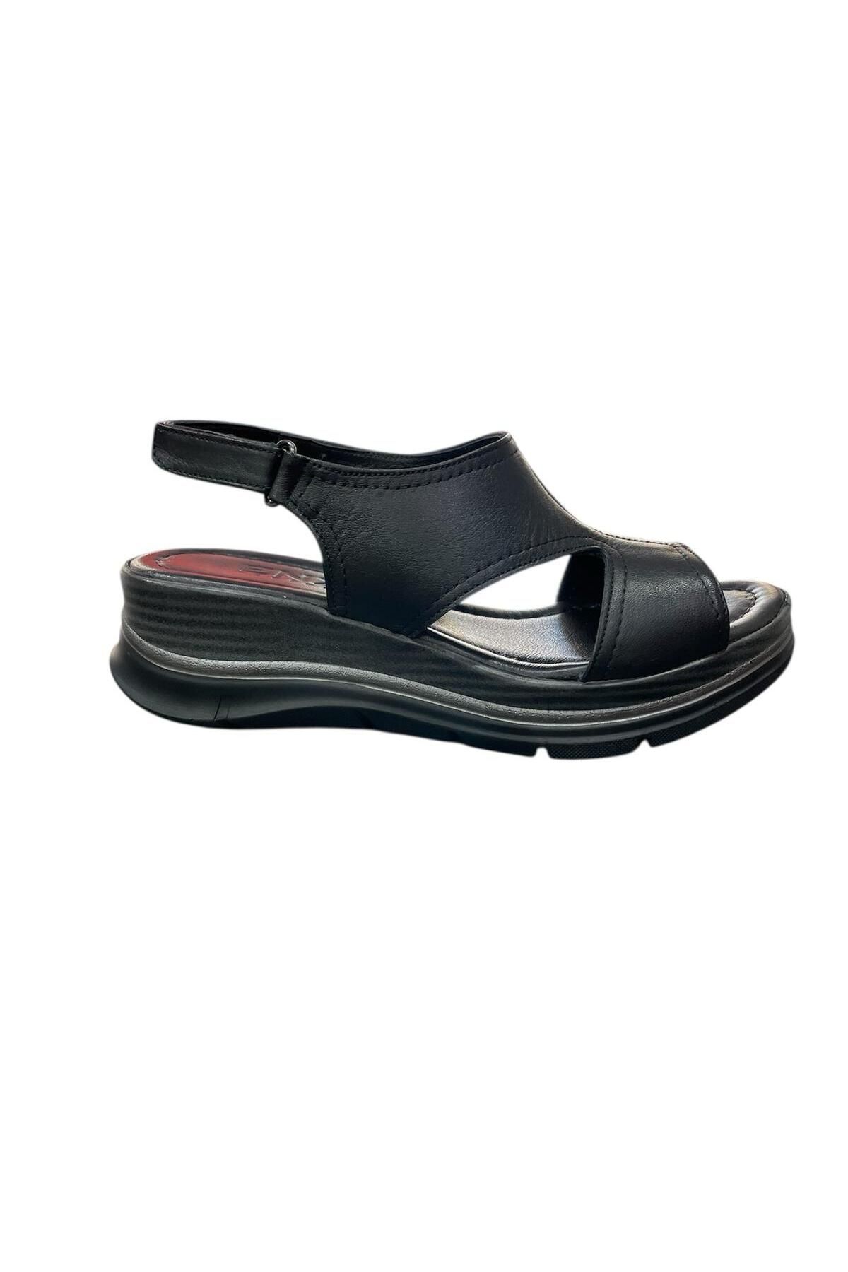 ENZO EXCLUSİVE Doğa Shoes Yazlık Dolgu Topuklu Hakiki Deri