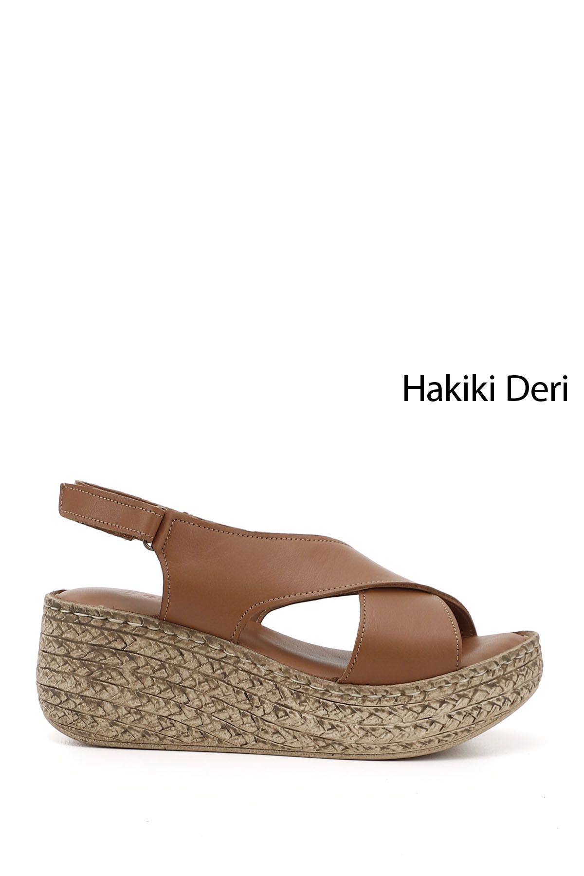 GÖNDERİ(R) Kadın / Kız Taba Antik Cırt Bantlı Dolgu Tabanlı Hakiki Deri Sandalet