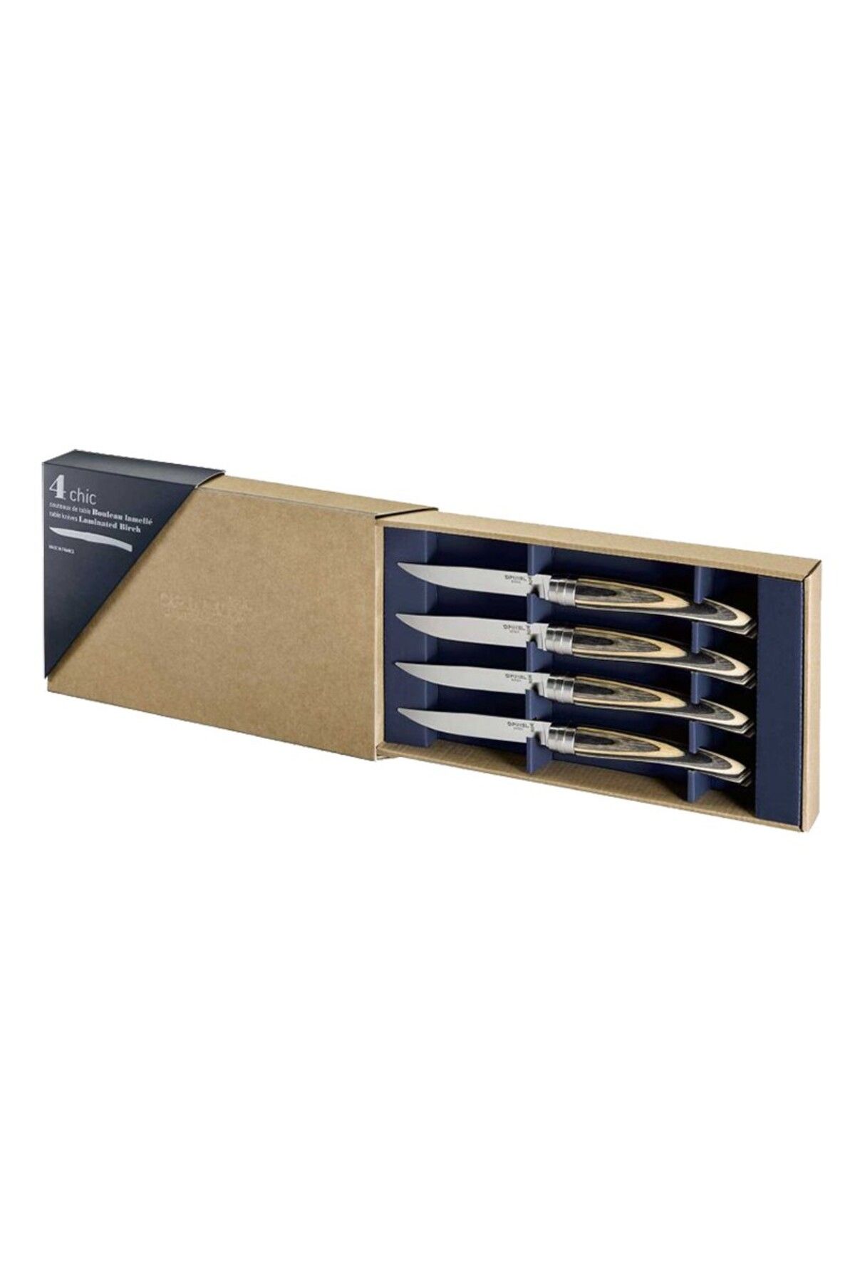 Opinel Chic 4'lü Et Bıçağı Seti - Lamine Huş Ağacı (Laminated Birch Wood)