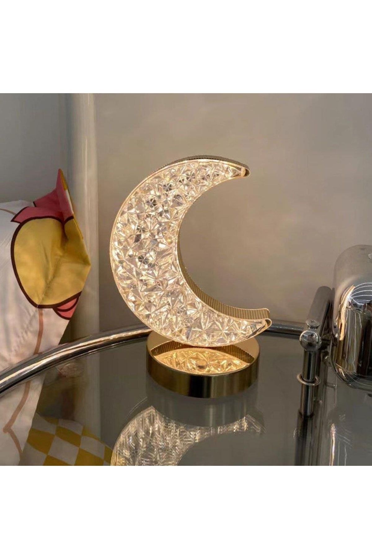 RENGARENK Lw-28 Şarjlı Ay Kristal Elmas Masa Lambası Dokunmatik Romantik Akrilik Led Gece Lambası