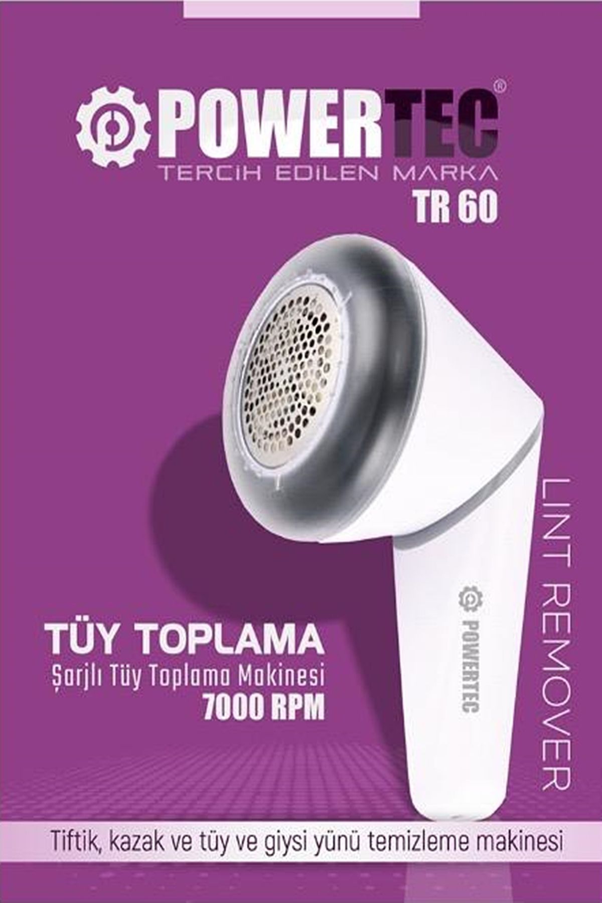 POWERTEC TR-60 Şarjlı Tiftik, Kazak, Tüy, Giysi Yünü Temizleme Makinesi (7000 RPM)