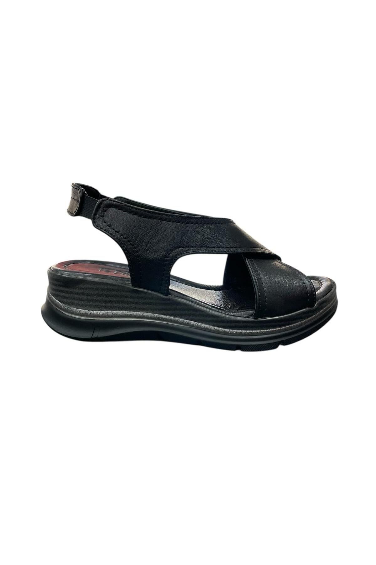 ENZO EXCLUSİVE Doğa Shoes Yazlık Dolgu Topuklu Hakiki Deri