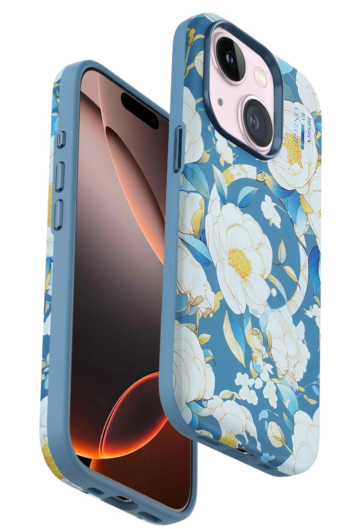 ONEGIF iPhone 15 Plus Flower Series Magsafe Kapak - Mavi FERRG