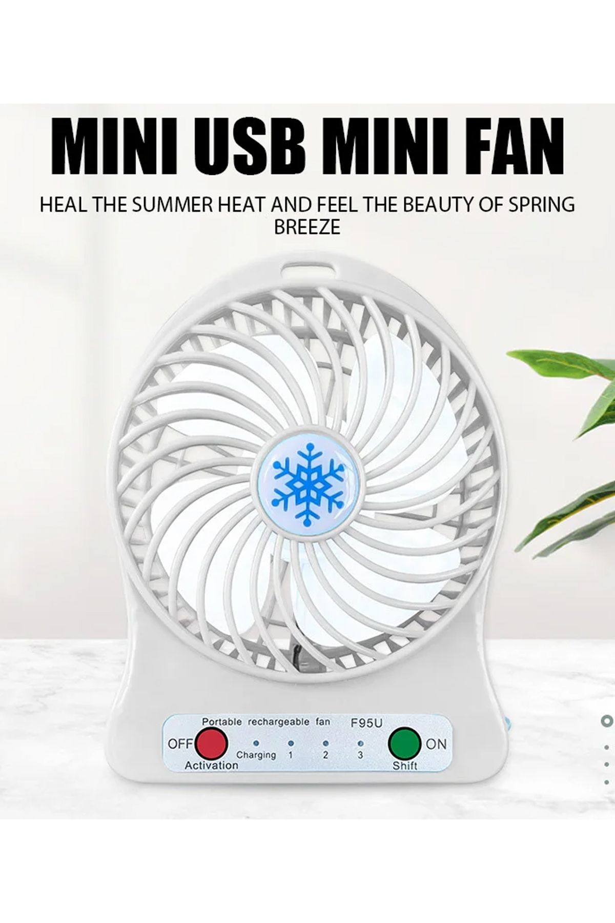 The Wlue Şarjlı Mini USB Vantilatör / 3 Kademeli Masaüstü Mini Fan / Taşınabilir