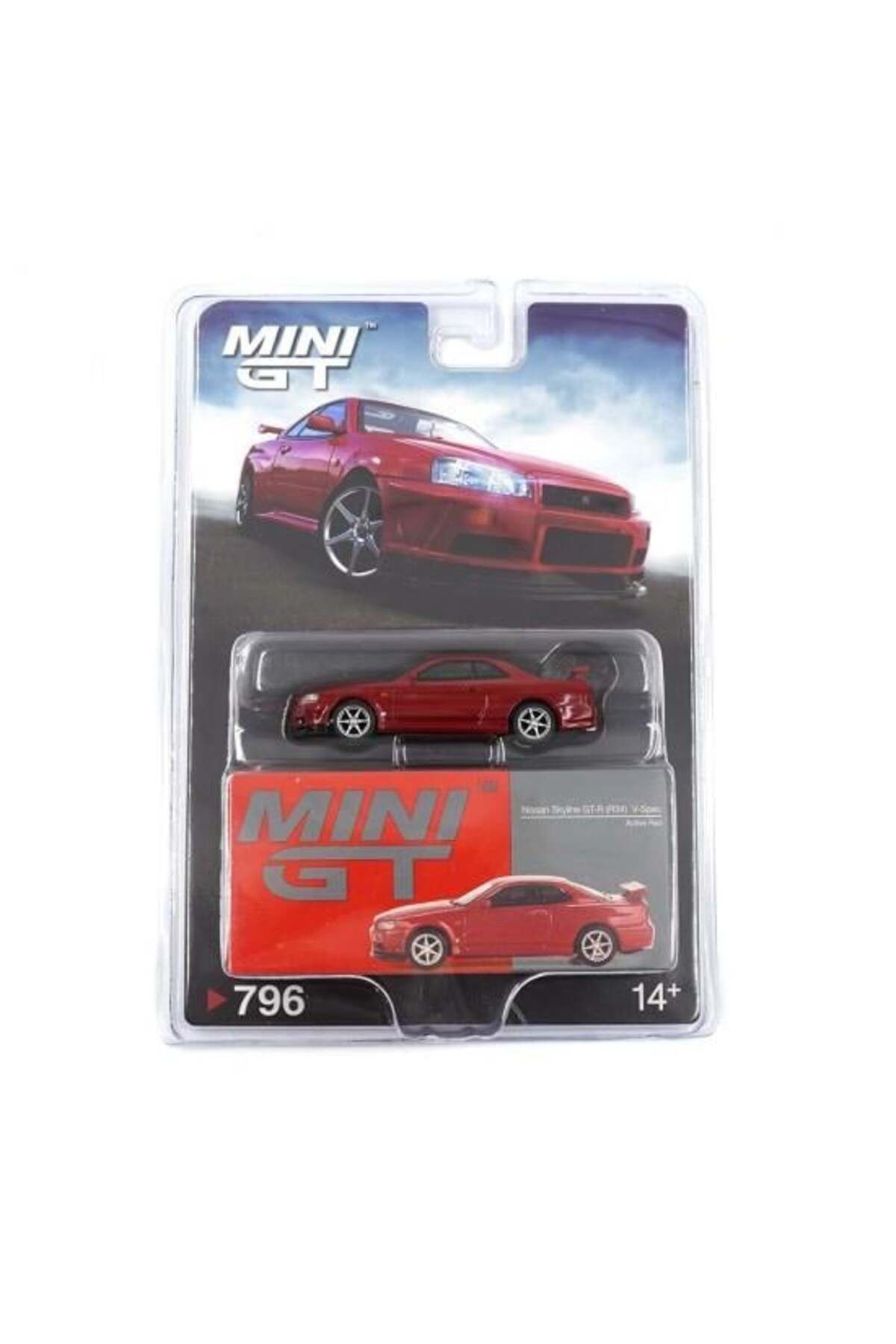 mini gt 1:64 Nissan Skyline GT-R R34 V-Spec – Active Red Diecast Model Araba (MGT00796)