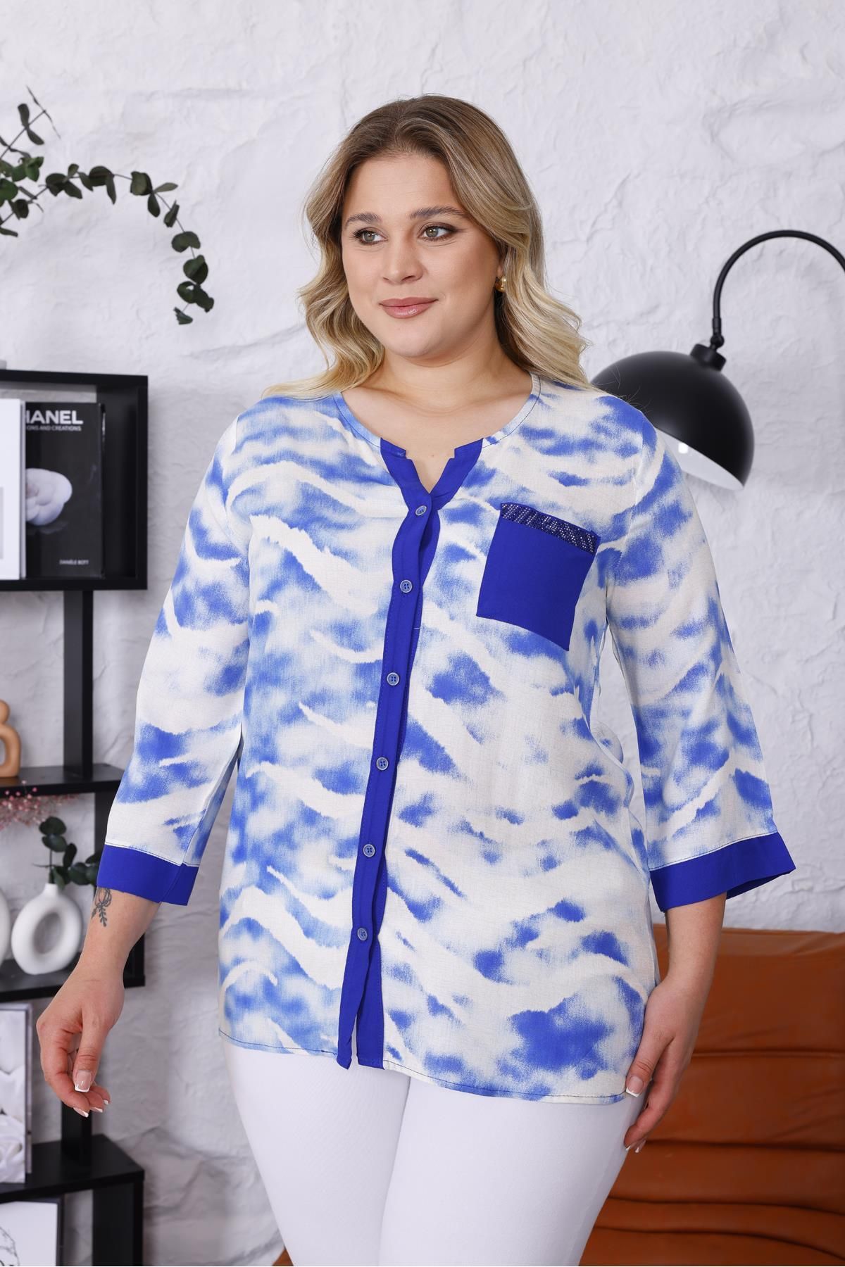 Siyezen Büyük Beden Batik Desen Gömlek