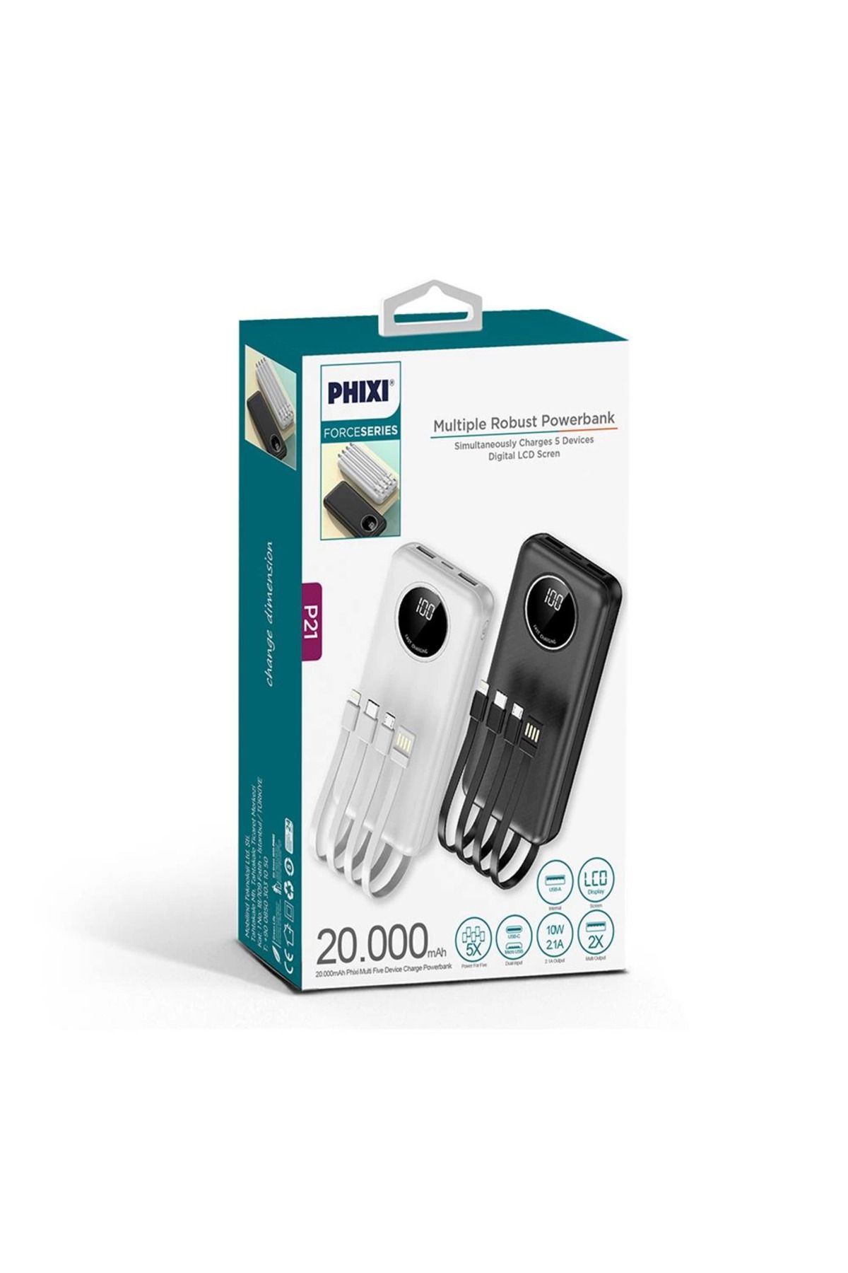 Modafiks Force P21 Led Ekranlı Micro Lightning Type-c Ve Usb-a Kablolu 20.000mah Powerbank