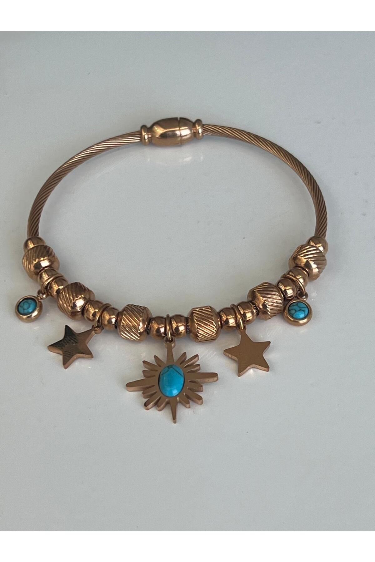 Meri Kutup yıldızlı rosegold çelik çharm bileklik
