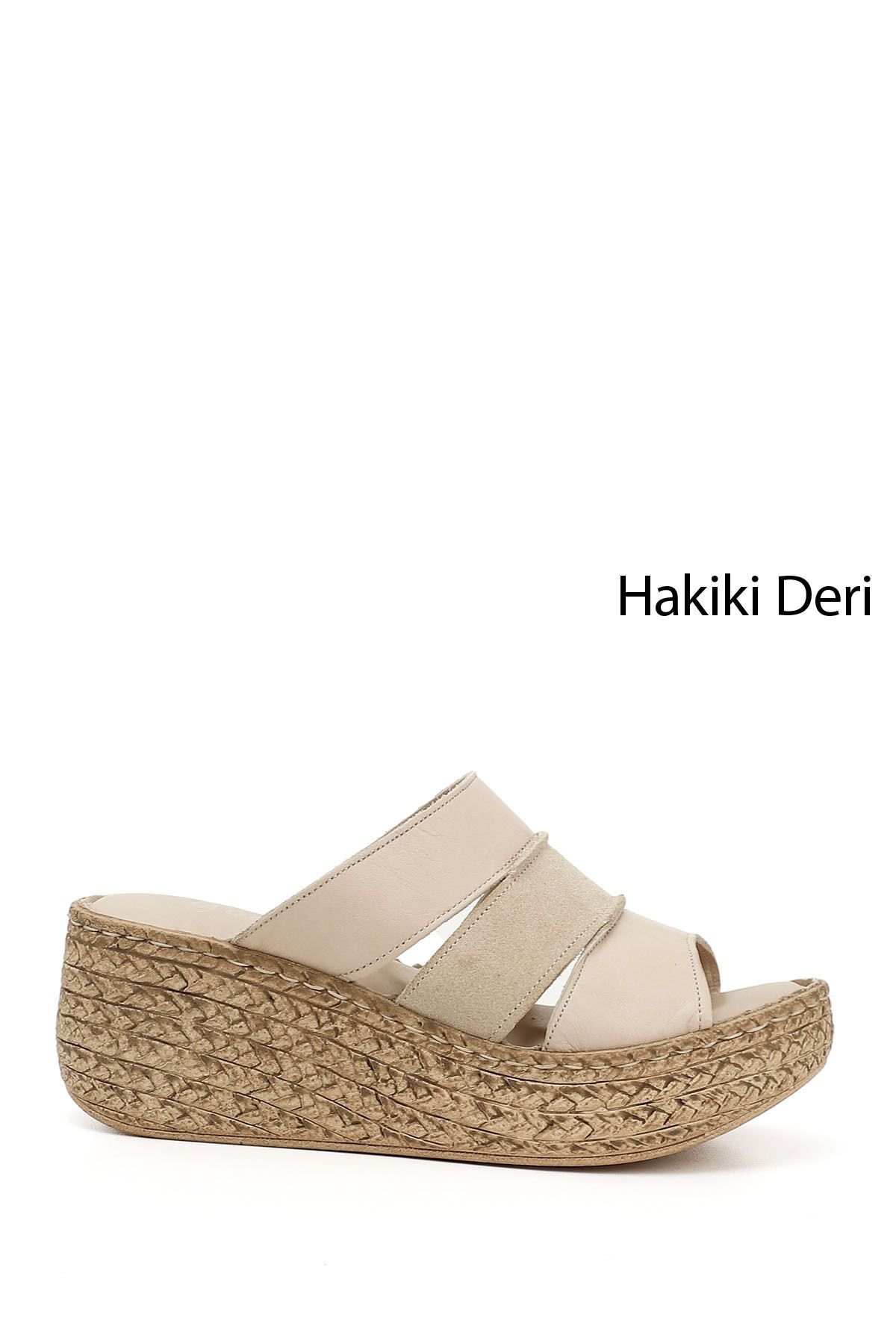 GÖNDERİ(R) Kadın / Kız Bej Antik Hakiki Deri Dolgu Tabanlı Terlik