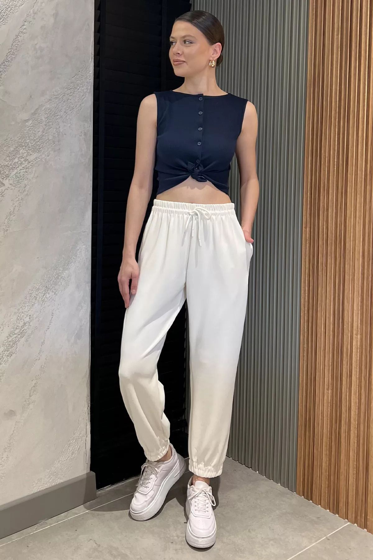 GÜLSELİ Krem Kadın Bel Ve Paça Lastikli Modal Kumaş Eşofman Altı