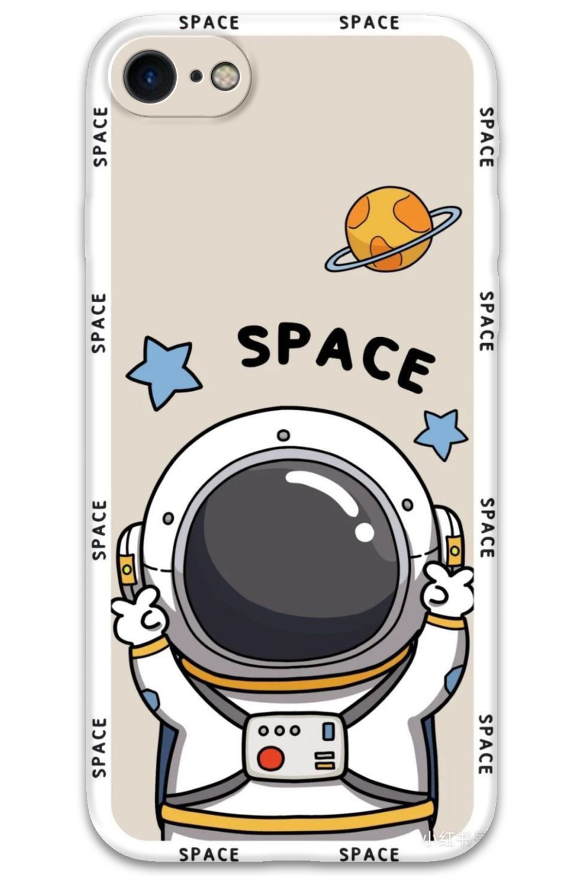 Gramaphone iPhone SE 2022 Uyumlu Astronot Desenli Telefon Kılıfı + Ekran Koruyucu - 5865